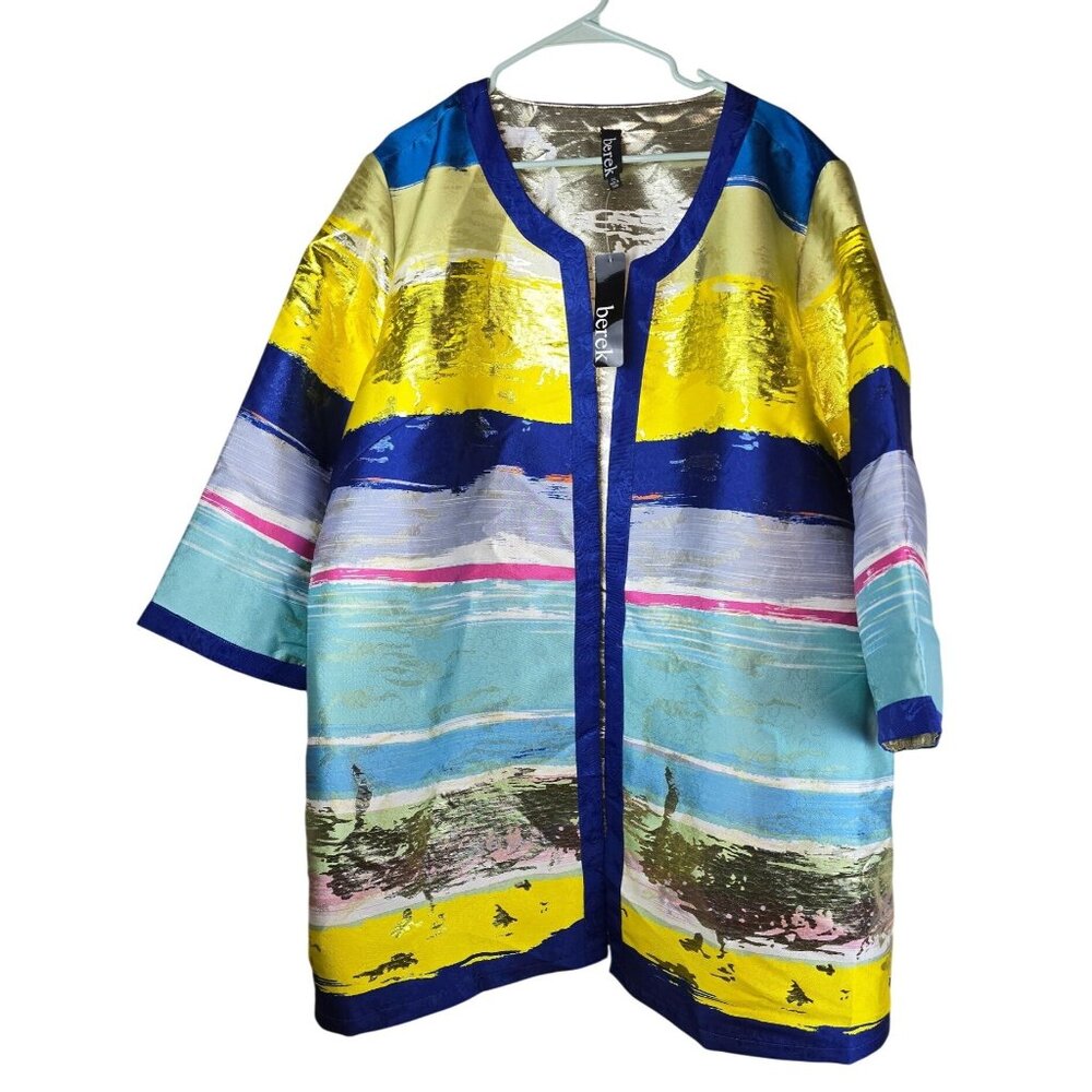 NWT‎ BEREK Multicolor Waves of Metallic 3/4 Sleeve Jacket 3X Art to Wear Medium